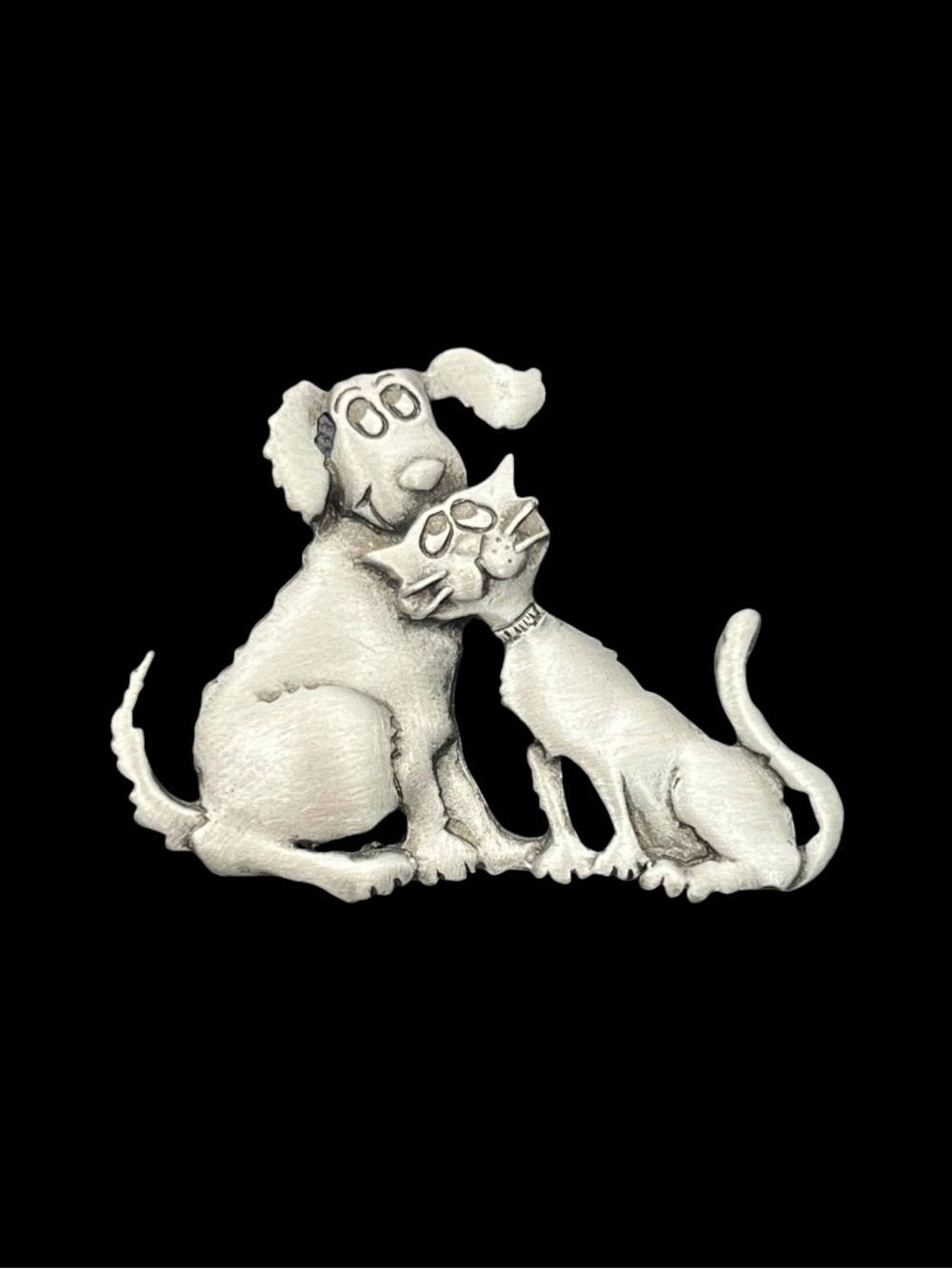 JJ Jonette dog & cat pets vintage silver tone brooch pin kitty puppy